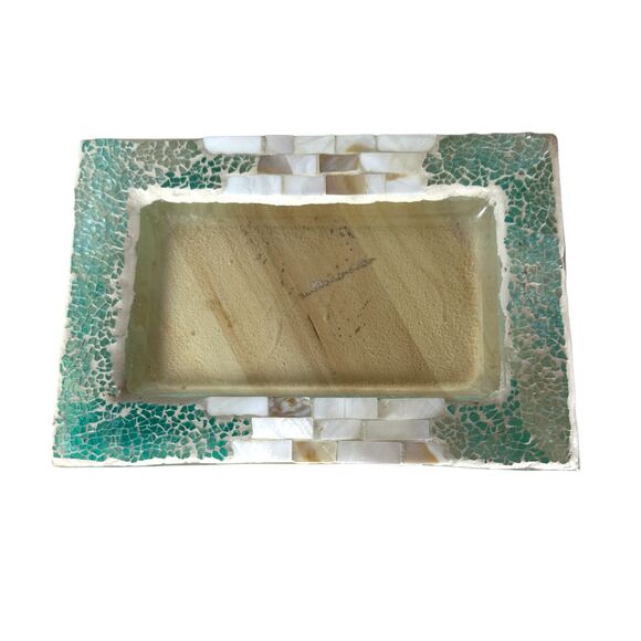 Beachy Coastal Mosaic Glass Seashell Shell Tray Cups Bathroom Vanity Decor - Picture 2 of 4